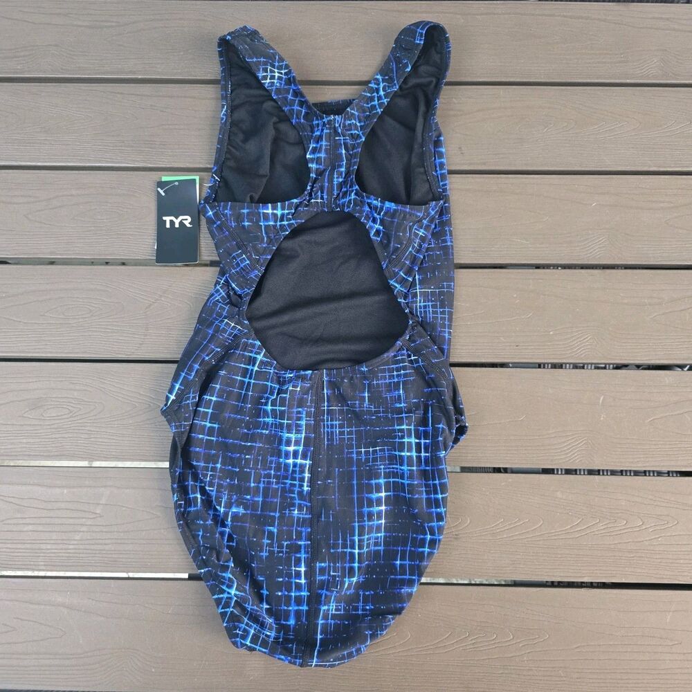 TYR Women's Durafast blue Atrix Maxfit 1 piece Swimsuit Sz 36 NEW - Picture 2 of 3